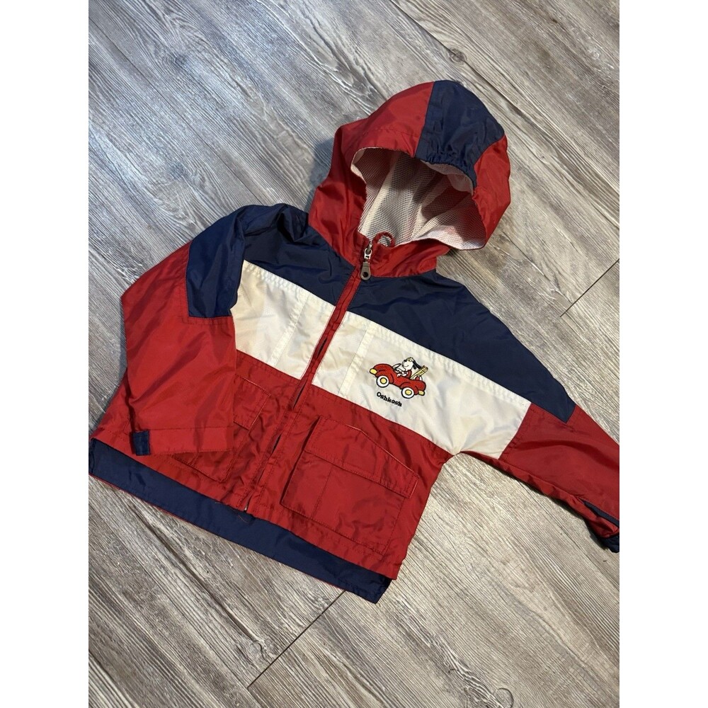 2000s OshKosh Boys Hooded Colorblock Windbreaker Jacket Zip Pockets Red/Blue 18